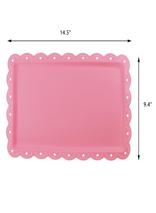 FEOOWV Set of 6 Plastic Serving Trays Food Tray - 14" x 9" Rectangle Serving Platter for Party Cafeteria Kitchen Restaurant, Small Flat Trays for Dessert Fruit Cookie Snack (6, Pink) - Image 2