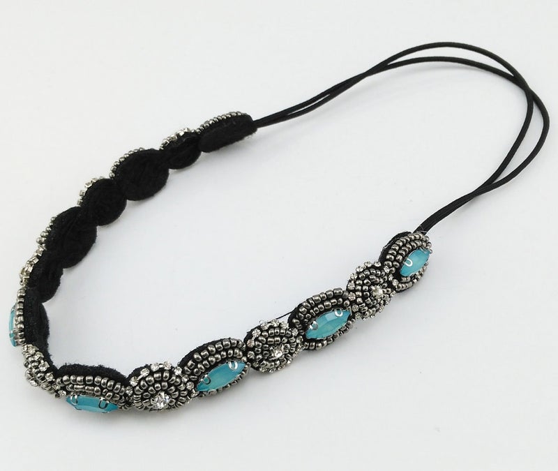yueton Pack of 2 Handmade Crystal Rhinestone Beads Elastic Headband Hair Band Women Hair Jewelry Accessories - Image 3