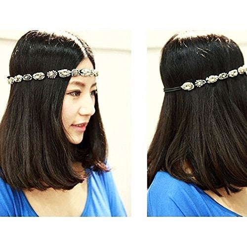 yueton Pack of 2 Handmade Crystal Rhinestone Beads Elastic Headband Hair Band Women Hair Jewelry Accessories - Image 5