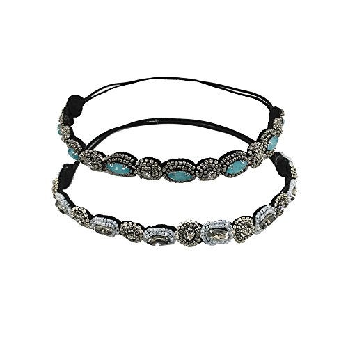 yueton Pack of 2 Handmade Crystal Rhinestone Beads Elastic Headband Hair Band Women Hair Jewelry Accessories - Image 1