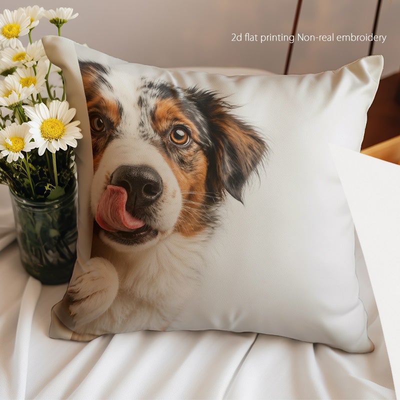 Cute Dog Print Decorative Throw Pillow Cover Soft Square Cushion Cover for Sofa Bed Living Room - Image 2