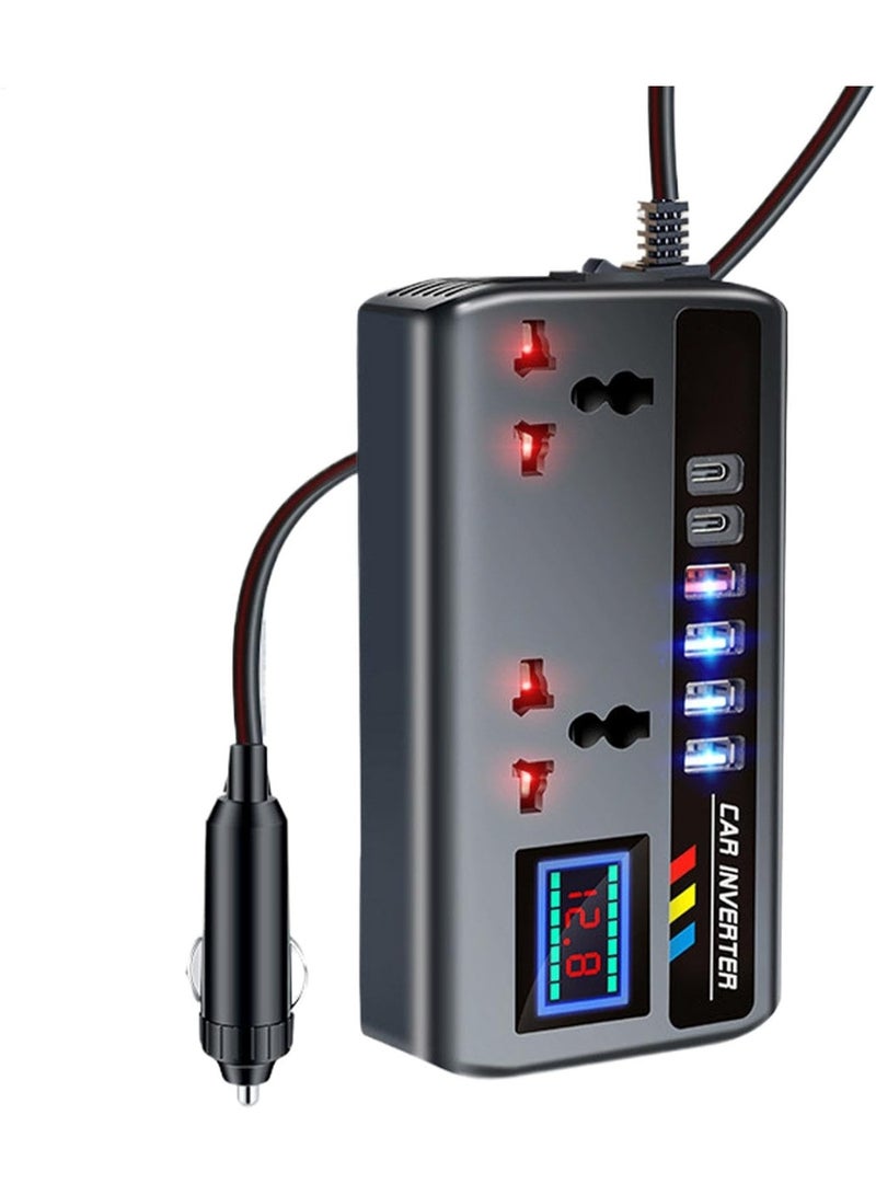 ELTRAZONE Car Power Inverter 12V/24V DC to 220V AC, 200W Vehicle Charger with 2 AC Outlets, 2 Type-C & 3 USB Ports - Image 2