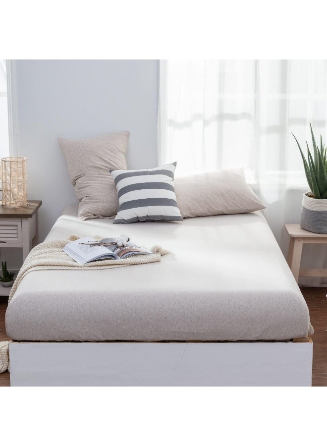 LIFETOWN 100% Jersey Knit Cotton Sheet, Extra Deep Pocket Sheet, 1 Fitted Sheet with 2 Pillowcases, Wrinkle-Free Ultra Soft (Beige, Queen)  - Image 3