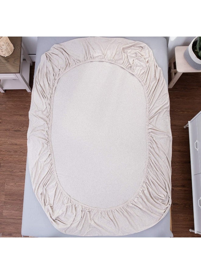 LIFETOWN 100% Jersey Knit Cotton Sheet, Extra Deep Pocket Sheet, 1 Fitted Sheet with 2 Pillowcases, Wrinkle-Free Ultra Soft (Beige, Queen)  - Image 5