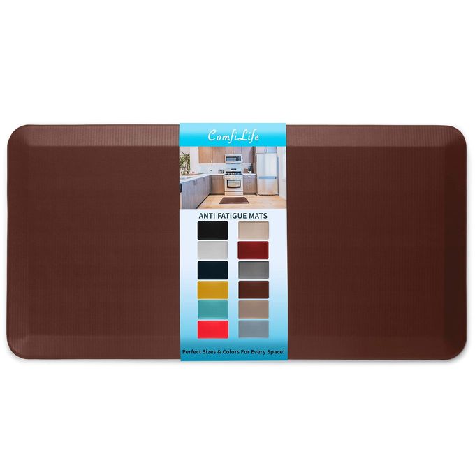 ComfiLife Anti Fatigue Floor Mat  3/4 Inch Thick Perfect Kitchen Mat, Standing Desk Mat  Comfort at Home, Office, Garage  Durable  Stain Resistant  Non-Slip Bottom (24" x 70", Brown) - Image 1