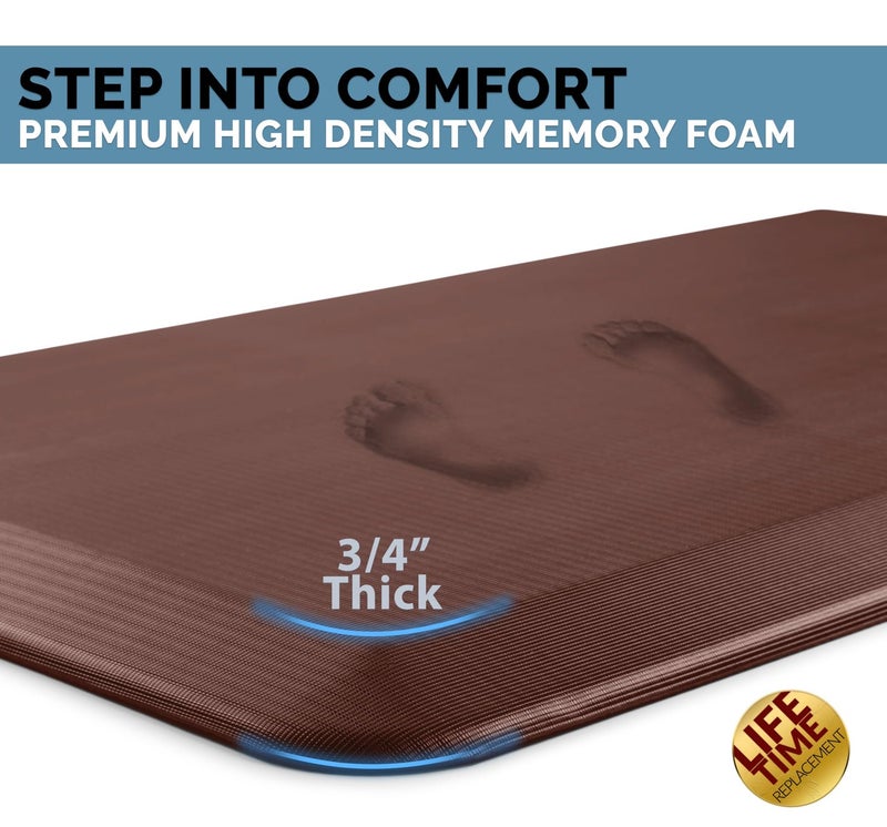 ComfiLife Anti Fatigue Floor Mat  3/4 Inch Thick Perfect Kitchen Mat, Standing Desk Mat  Comfort at Home, Office, Garage  Durable  Stain Resistant  Non-Slip Bottom (24" x 70", Brown) - Image 2