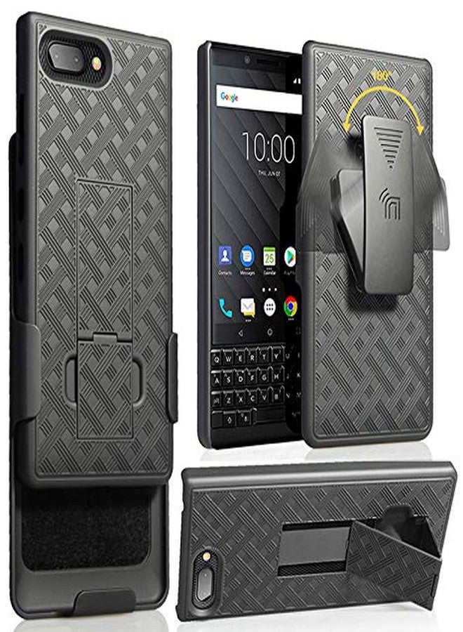 نيكيد سيل فون جراب بمشبك لهاتف بلاك بيري KEY2، غطاء Nakedcellphone أسود مزود بمسند وحزام [دوار/بسقاطة] مع حافظة جانبية لهاتف بلاك بيري KEY2، Key 2 (BBF100-1، BBF100-6) - Image 1