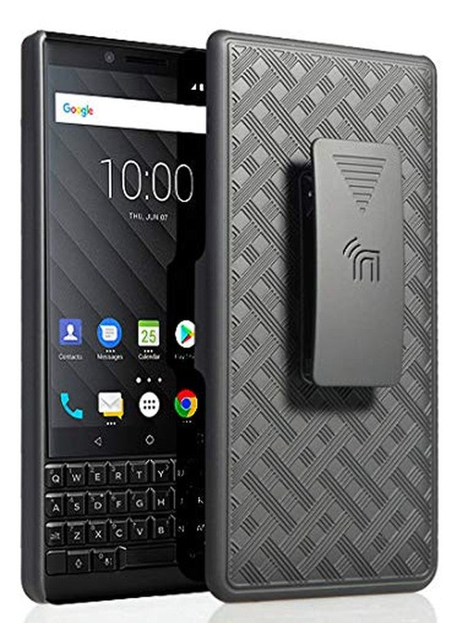 نيكيد سيل فون جراب بمشبك لهاتف بلاك بيري KEY2، غطاء Nakedcellphone أسود مزود بمسند وحزام [دوار/بسقاطة] مع حافظة جانبية لهاتف بلاك بيري KEY2، Key 2 (BBF100-1، BBF100-6) - Image 2