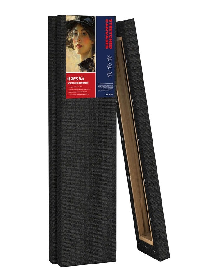 HANSILK Stretched Canvases for Painting, 4x12 Inch Painting Supplies for Artists, Black Blank Canvas Pack, 3-Pack for Acrylic, Oil and Gouache Paints - Image 1