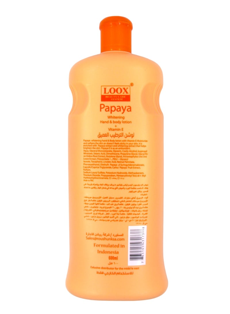 LOOX BEAUTY CARE SYSTEM Lotion Extract  Papaya Whitening Hand & body + Vitamin E 600 ml - Image 2