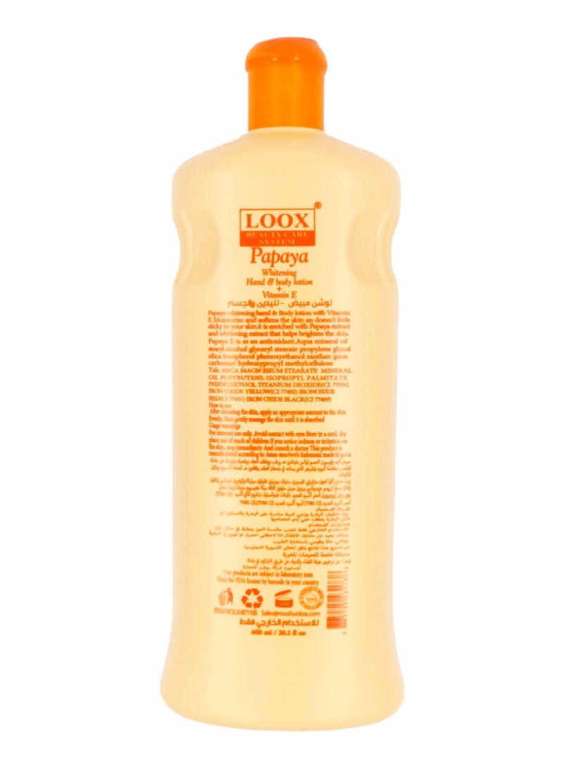LOOX BEAUTY CARE SYSTEM Lotion Extract  Papaya Whitening Hand & body + Vitamin E 600 ml - Image 3