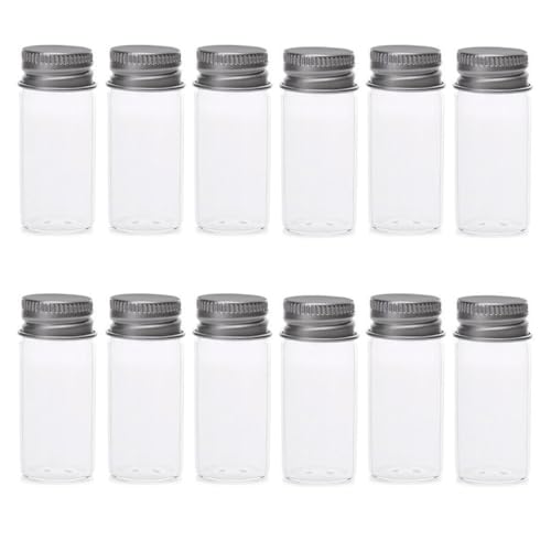 UPSTORE 12PCS Empty Clear Travel Portable Glass Wish Bottles with Silver Aluminum Cap Essential Oil Powders Cream Ointments Grease Storage Container Jars Cosmetic Makeup Sample Packing Holder(10ml/0.34oz) - Image 1