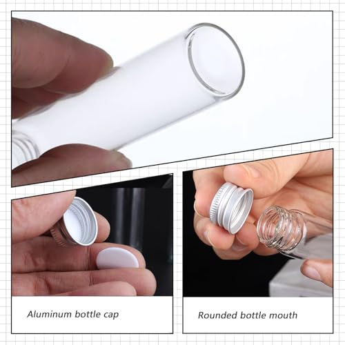 UPSTORE 12PCS Empty Clear Travel Portable Glass Wish Bottles with Silver Aluminum Cap Essential Oil Powders Cream Ointments Grease Storage Container Jars Cosmetic Makeup Sample Packing Holder(10ml/0.34oz) - Image 4