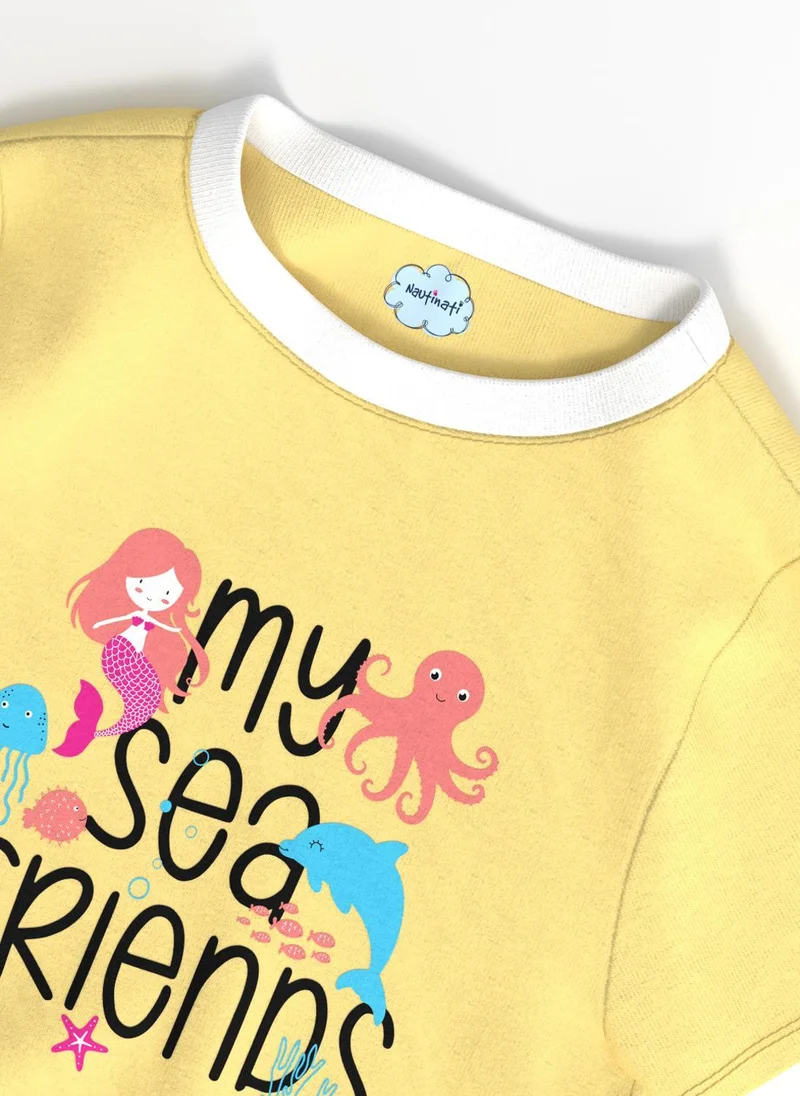 Nautinati Nautinati Girls Sticker Print Dress | Cotton Dress for 2-10 Years | Beach Theme T-shirt Dress