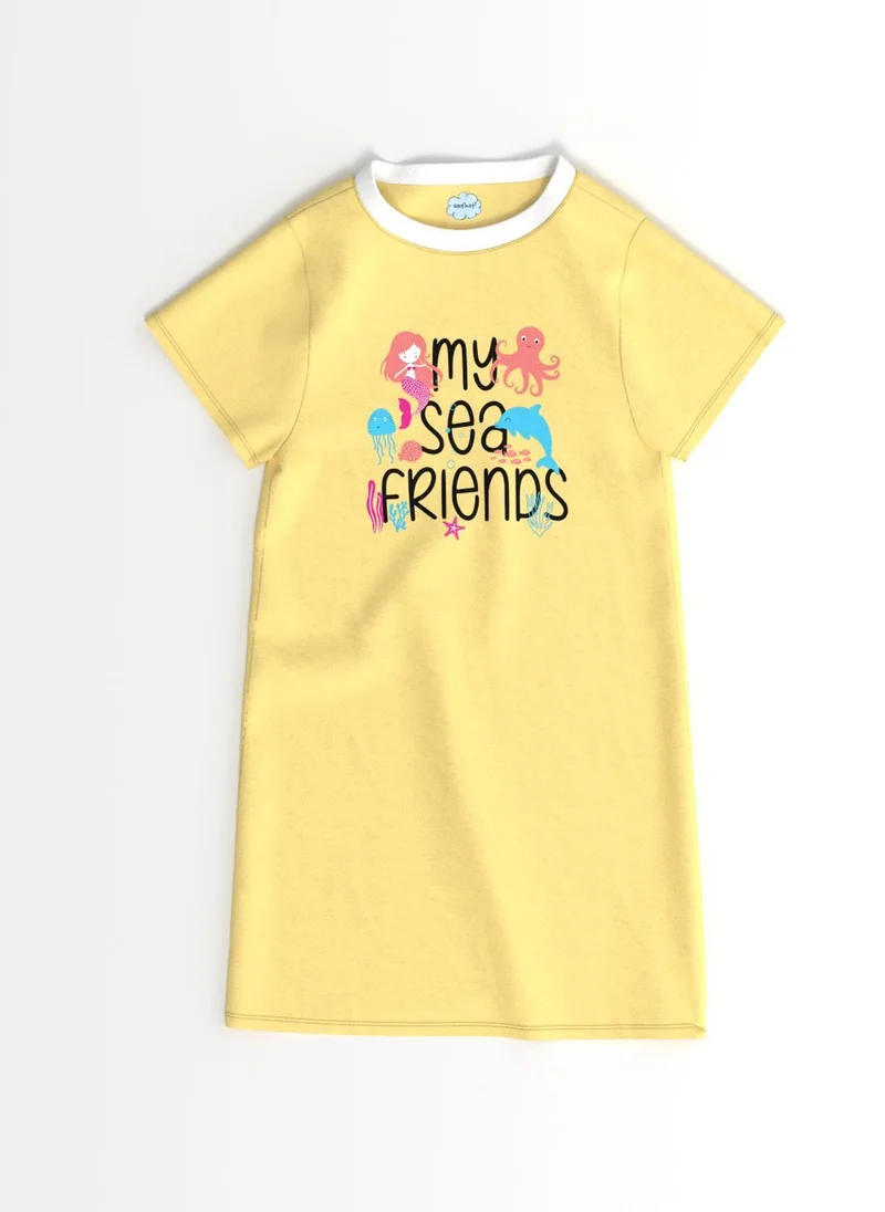 Nautinati Nautinati Girls Sticker Print Dress | Cotton Dress for 2-10 Years | Beach Theme T-shirt Dress