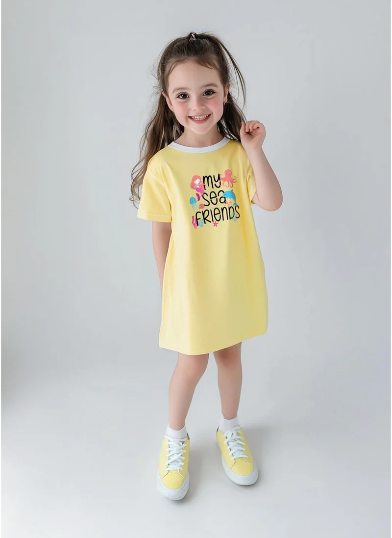 Nautinati Nautinati Girls Sticker Print Dress | Cotton Dress for 2-10 Years | Beach Theme T-shirt Dress