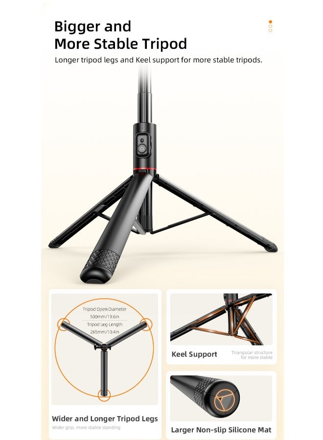 Topleo All-in-One Hidden Design Multi-Functional Stable Tripod Selfie Stick  1.83m（72.05inch）with Rechargeable Bluetooth Remote, Compatible with iPhone and Android Smartphones, Perfect for Travel, Vlog, Video and Photo - Image 4