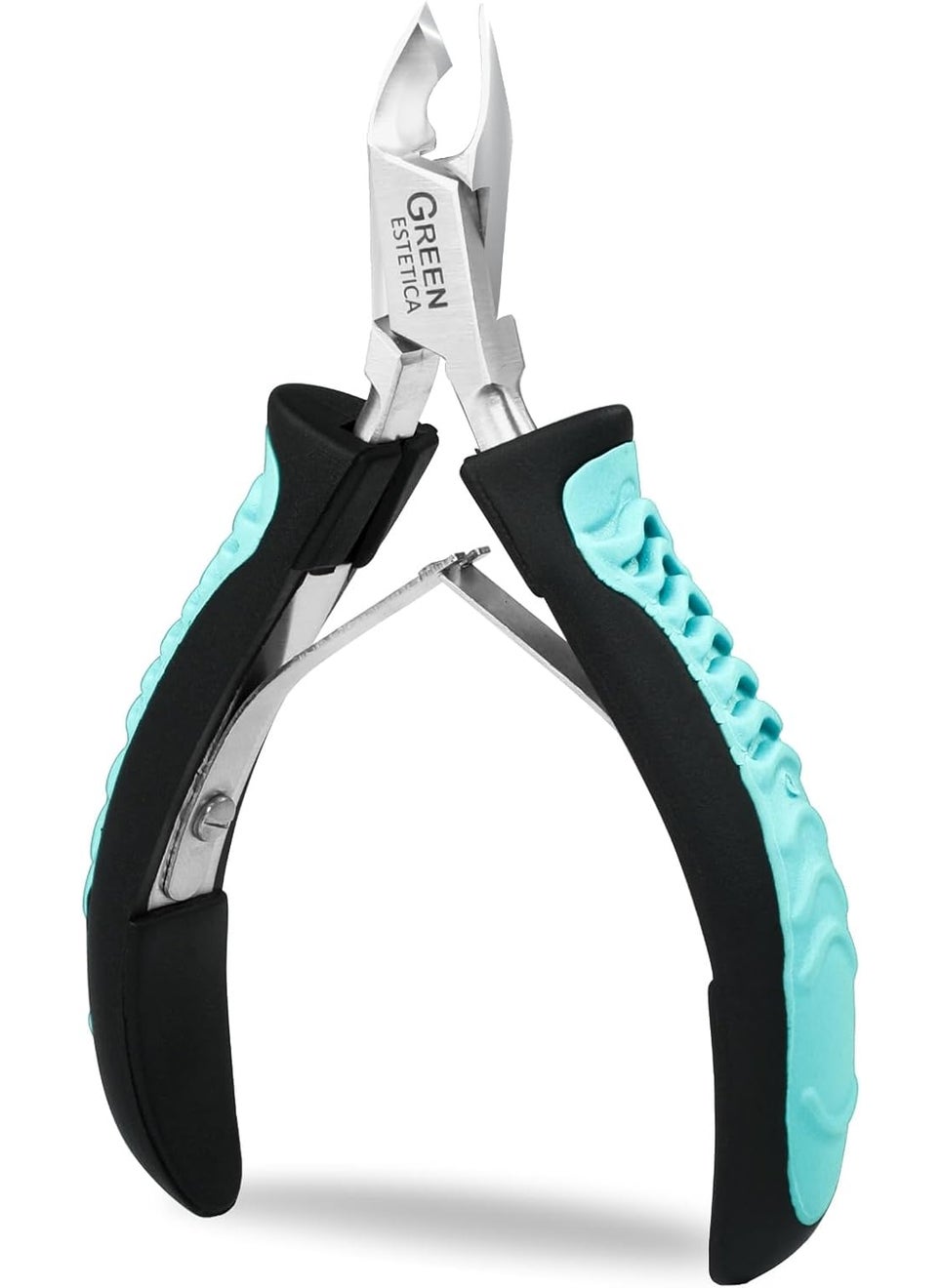 GREEN ESTETICA Cuticle Trimmer with Non-Slip Grip Handle Professional Stainless Steel Cuticle Cutter Sharp Blades Double Spring Cuticle Nippers for Nail Care Pedicure Manicure Nail Tools (Green-Black) 