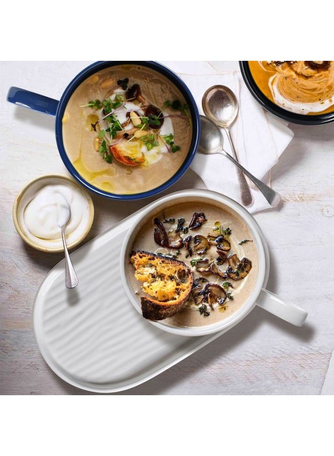 Wareland Ceramic Soup and Sandwich Plate Combo, 16 oz Soup Bowls/Mugs/Cups with Handles & 9.85-inch Oval Bread Plates, Soup and er/Side Bowls Set for Breakfast, Microwave Oven Safe, Cream White - Image 3