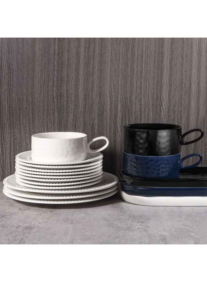 Wareland Ceramic Soup and Sandwich Plate Combo, 16 oz Soup Bowls/Mugs/Cups with Handles & 9.85-inch Oval Bread Plates, Soup and er/Side Bowls Set for Breakfast, Microwave Oven Safe, Cream White - Image 4