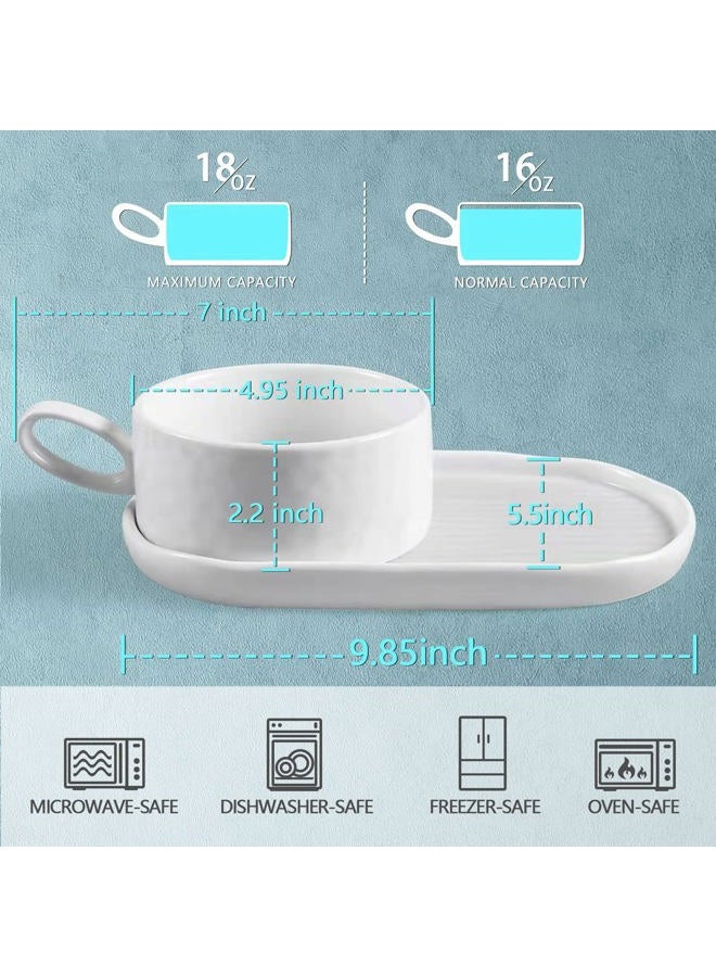Wareland Ceramic Soup and Sandwich Plate Combo, 16 oz Soup Bowls/Mugs/Cups with Handles & 9.85-inch Oval Bread Plates, Soup and er/Side Bowls Set for Breakfast, Microwave Oven Safe, Cream White - Image 2
