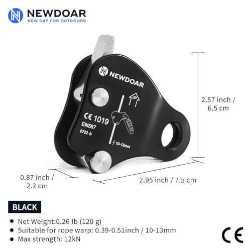 NewDoar Rope Grab Ascender 12KN Riser Adjuster Fits 10mm-13mm Rope for Rocking Climbing Protection Rescue (Black) - Image 2