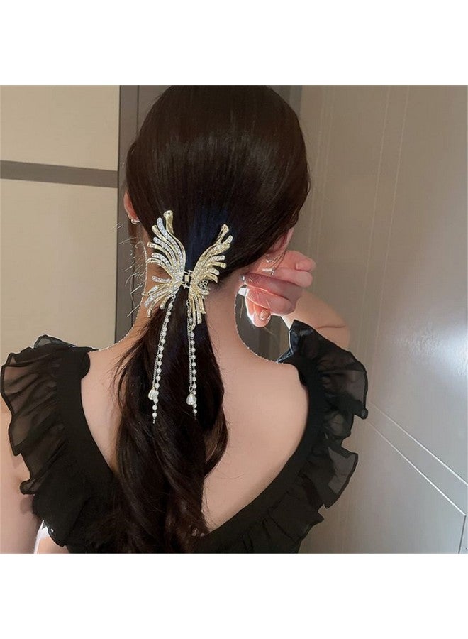 Kriccio Hair Claw Clip2Pcs Butterfly Rhinestone Pearl Hair Clamps Chinese Style Hanfu Hair Accessories Shark Clips For Women - Image 3