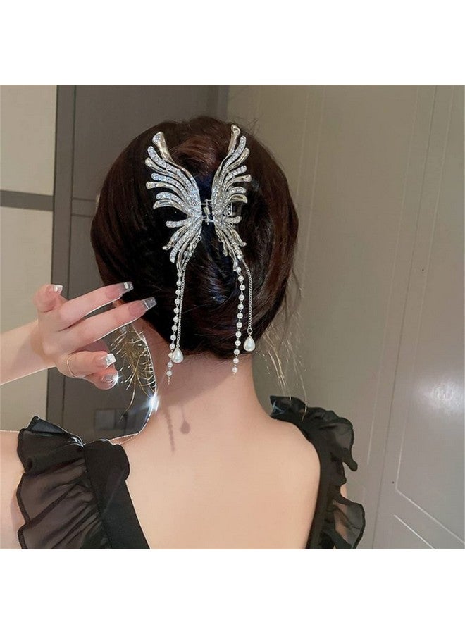 Kriccio Hair Claw Clip2Pcs Butterfly Rhinestone Pearl Hair Clamps Chinese Style Hanfu Hair Accessories Shark Clips For Women - Image 5