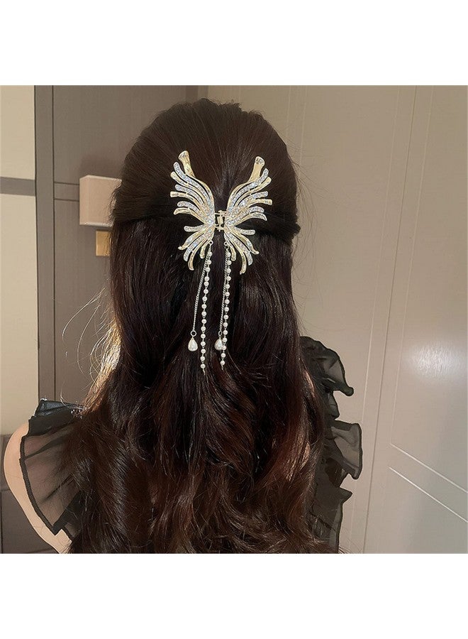 Kriccio Hair Claw Clip2Pcs Butterfly Rhinestone Pearl Hair Clamps Chinese Style Hanfu Hair Accessories Shark Clips For Women - Image 4