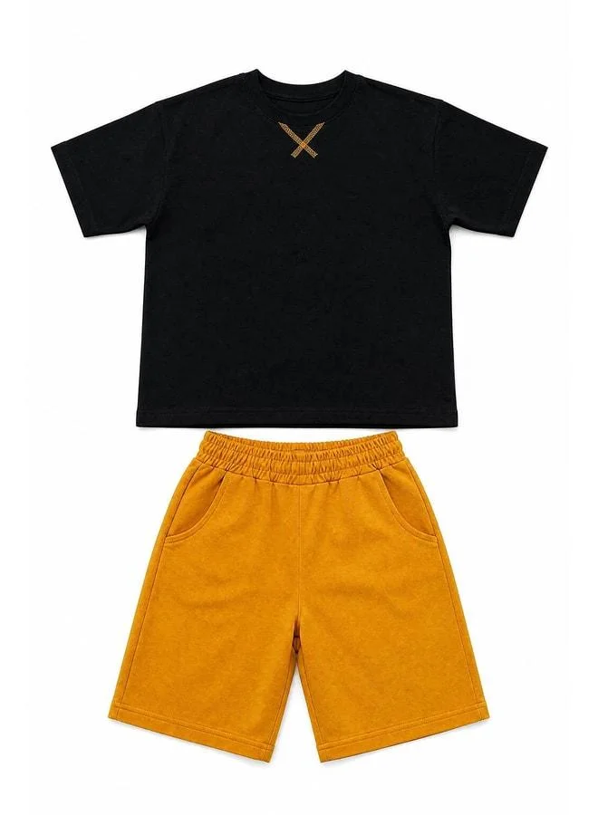 Perendi Boys' T-Shirt and Shorts Set with Carrot Pocket