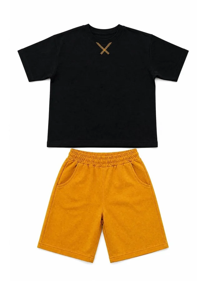 Perendi Boys' T-Shirt and Shorts Set with Carrot Pocket