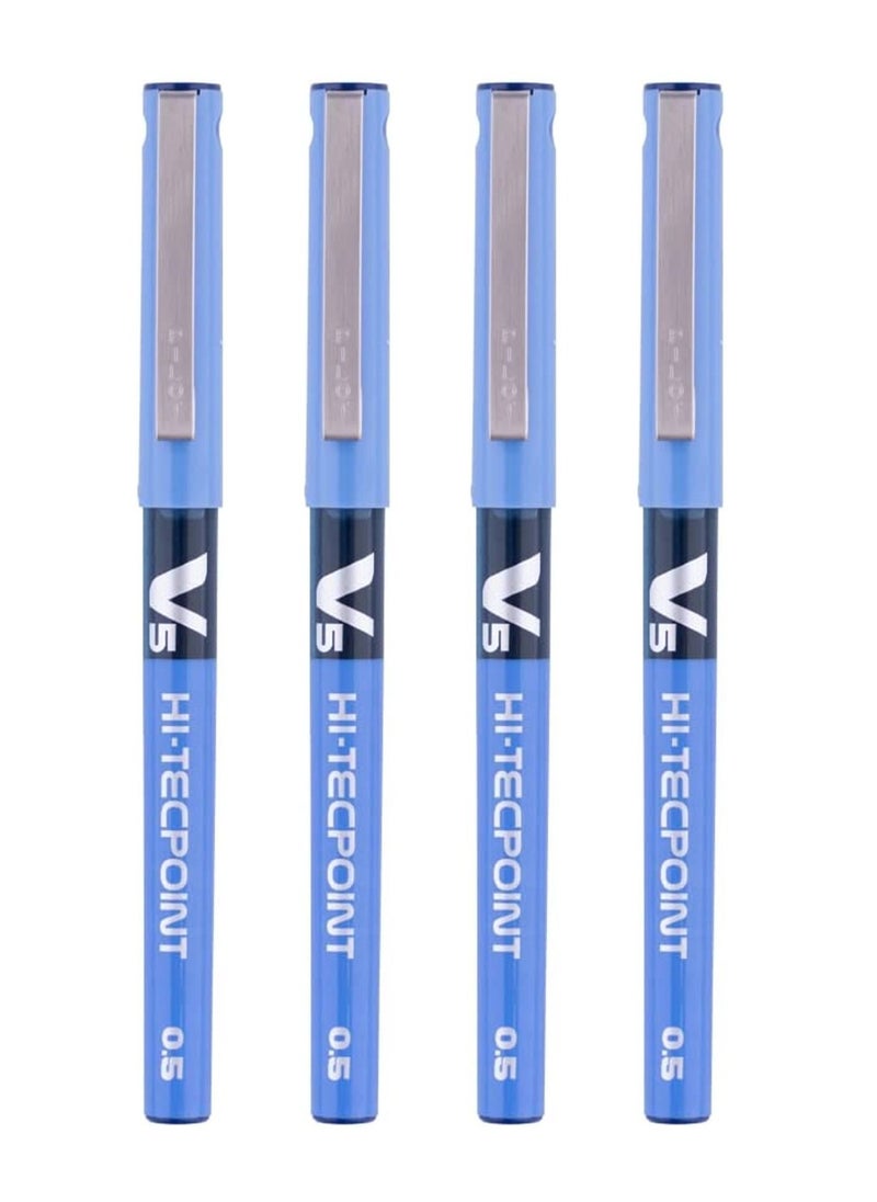 PILOT 4-Piece Hi-tecpoint V5 Fine Rollerball Pen Blue Ink  - Image 1