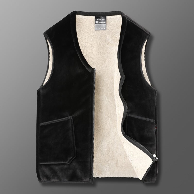 Winter Warm Silver Fox Velvet Vest Double-Sided Velvet Vest For Middle-Aged And Elderly Dad Wearing Fleece-Lined Thickened Warm Vest - Image 3