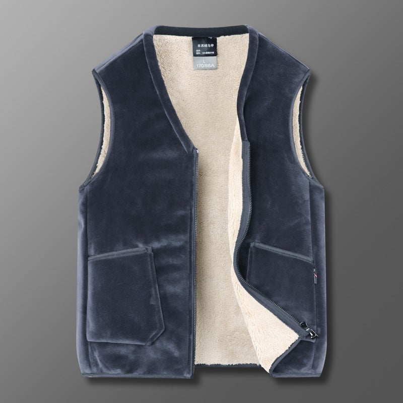 Winter Warm Silver Fox Velvet Vest Double-Sided Velvet Vest For Middle-Aged And Elderly Dad Wearing Fleece-Lined Thickened Warm Vest - Image 2
