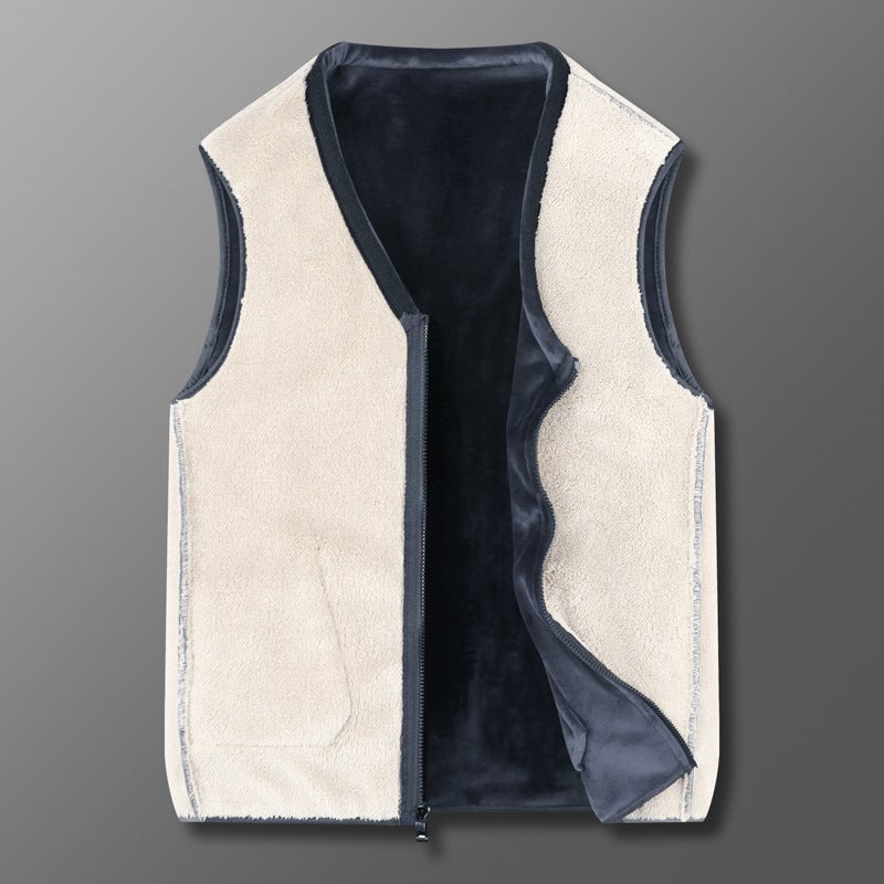 Winter Warm Silver Fox Velvet Vest Double-Sided Velvet Vest For Middle-Aged And Elderly Dad Wearing Fleece-Lined Thickened Warm Vest - Image 5