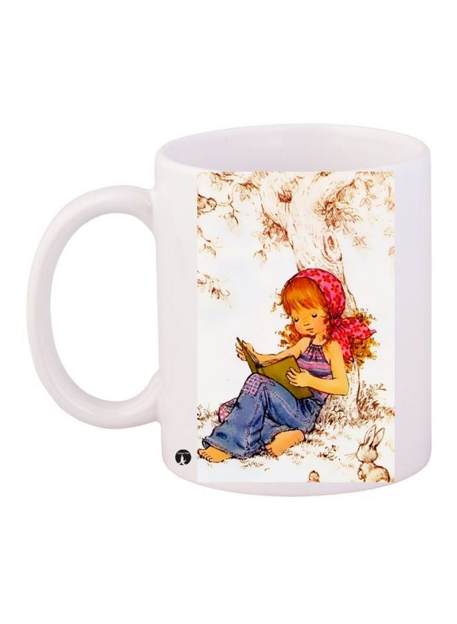 Girl Printed Coffee Mug White/Yellow/Blue 11ounce