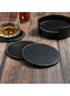 Cuken Coasters for Drinks 6 Pieces PU Leather Coaster with Holder, Coffee Cup Mat, Coffee Mug Mat, 10cm Anti Slip Heat Insulation Drink Coaster Protect Table from Stains, Water Rings and Damage, Home Décor and Housewarming Gift  - Image 4