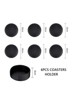 Cuken Coasters for Drinks 6 Pieces PU Leather Coaster with Holder, Coffee Cup Mat, Coffee Mug Mat, 10cm Anti Slip Heat Insulation Drink Coaster Protect Table from Stains, Water Rings and Damage, Home Décor and Housewarming Gift  - Image 2