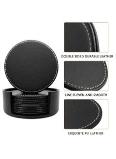 Cuken Coasters for Drinks 6 Pieces PU Leather Coaster with Holder, Coffee Cup Mat, Coffee Mug Mat, 10cm Anti Slip Heat Insulation Drink Coaster Protect Table from Stains, Water Rings and Damage, Home Décor and Housewarming Gift  - Image 3
