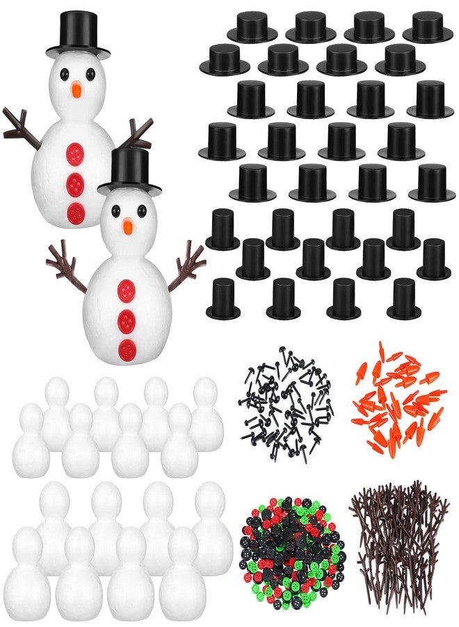 Hungdao 428 Pcs Christmas Snowman DIY Craft Kit 16 Pcs 2 Sizes Snowman Model Foam Balls 32 Mini Black Top Hats 220 Buttons 32 Carrot Noses 64 Snowman Hands and Eyes for Xmas Foam Balls Party Decor Supply - Image 1