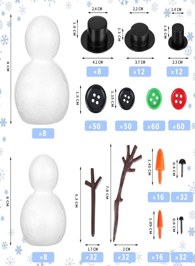 Hungdao 428 Pcs Christmas Snowman DIY Craft Kit 16 Pcs 2 Sizes Snowman Model Foam Balls 32 Mini Black Top Hats 220 Buttons 32 Carrot Noses 64 Snowman Hands and Eyes for Xmas Foam Balls Party Decor Supply - Image 2