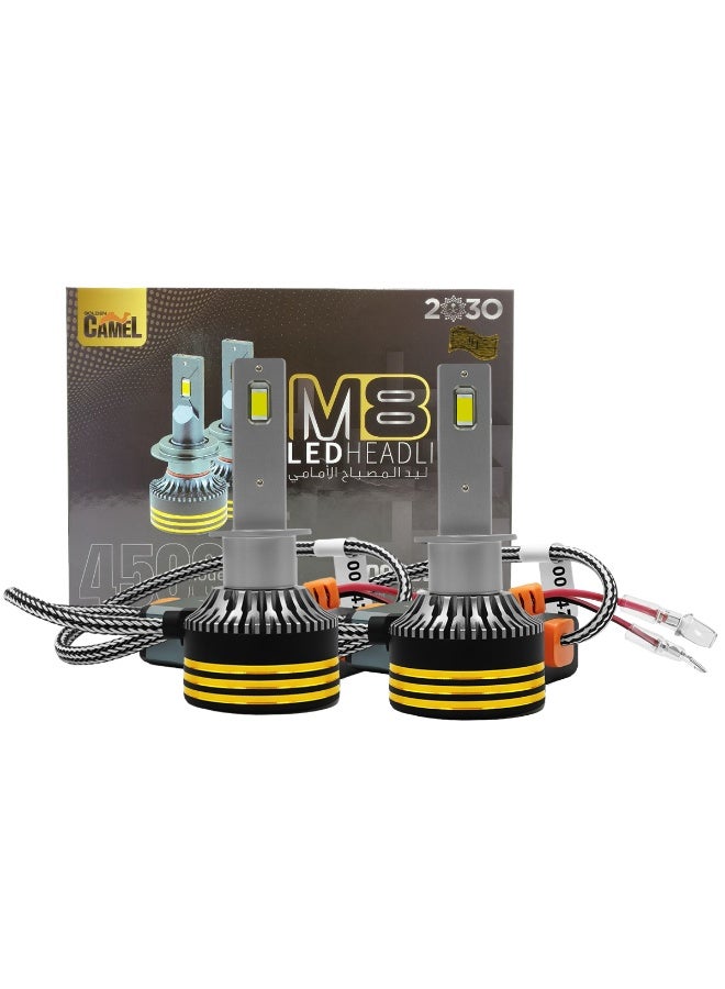 جولدن كامل مصابيح أمامية LED M8 Pro من Golden Camel بقوة 120 وات و15000 لومن ودرجة حرارة 6500 كلفن فائقة السطوع، شعاع مركّز بدون بقع داكنة، مقاومة للماء IP65، تبريد سريع، هيكل من الألومنيوم، 12 فولت 24 فولت، توصيل وتشغيل، مناسبة للسيارات والشاحنات والدراجات النارية ومركبات الدفع الرباعي والمركبات متعددة الأغراض ومجموعة H1 - Image 1
