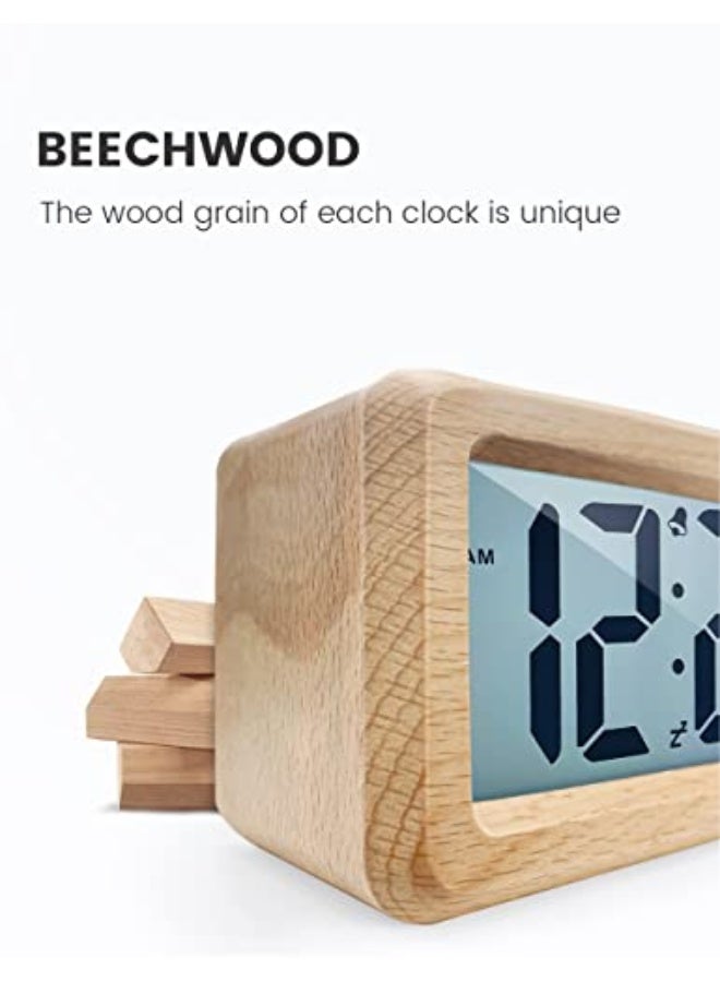 aboveClock Digital Alarm Clock, Wooden Bedside Clock with Large LCD Backlit Display, Temperature, Snooze Function, Brightness Sensor, 3 AAA Battery Operated【Battery NOT Included】 - Image 3
