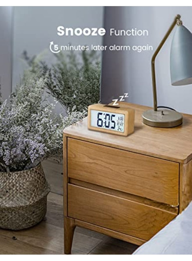 aboveClock Digital Alarm Clock, Wooden Bedside Clock with Large LCD Backlit Display, Temperature, Snooze Function, Brightness Sensor, 3 AAA Battery Operated【Battery NOT Included】 - Image 4