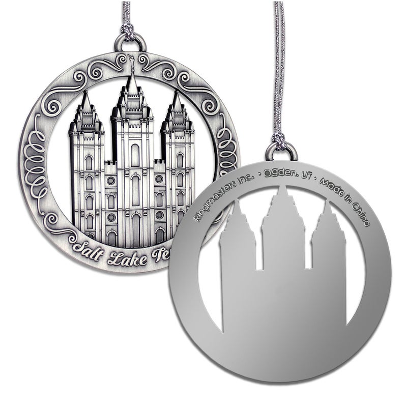 Ringmasters LDS Temple Ornament by Ringmasters | Antique Silver-Finish Hanging Ornament | LDS Missionary Ornament Exchange Ideas  (Salt Lake Temple) - Image 1
