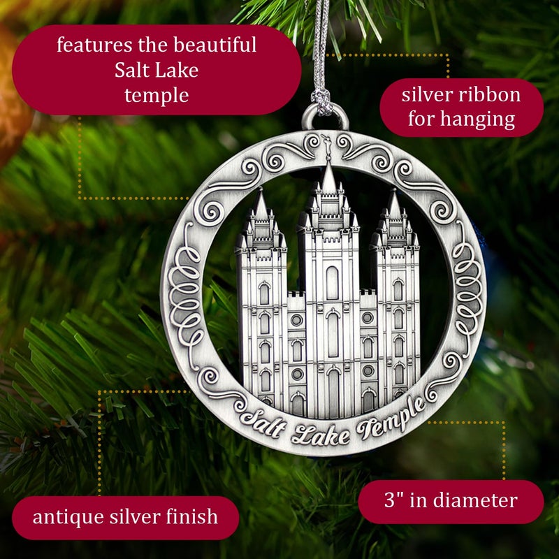 Ringmasters LDS Temple Ornament by Ringmasters | Antique Silver-Finish Hanging Ornament | LDS Missionary Ornament Exchange Ideas  (Salt Lake Temple) - Image 3
