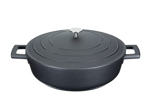 MasterClass Shallow Casserole Dish with Lid 4L28 cm Lightweight Cast Aluminium Induction Hob and Oven Safe Black