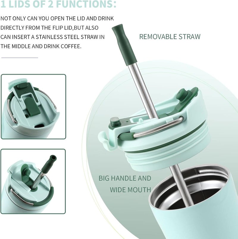 bottle bottle كوب قهوة معزول من BOTTLE BOTTLE مع غطاء مزدوج الاستخدام وقشة - 12 أونصة من الفولاذ المقاوم للصدأ (أخضر) - Image 2