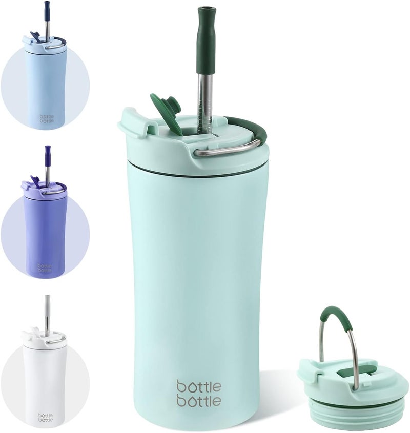 bottle bottle كوب قهوة معزول من BOTTLE BOTTLE مع غطاء مزدوج الاستخدام وقشة - 12 أونصة من الفولاذ المقاوم للصدأ (أخضر) - Image 1
