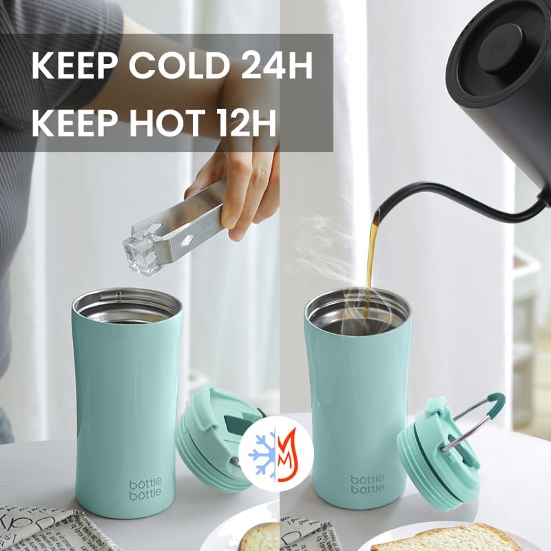 bottle bottle كوب قهوة معزول من BOTTLE BOTTLE مع غطاء مزدوج الاستخدام وقشة - 12 أونصة من الفولاذ المقاوم للصدأ (أخضر) - Image 5